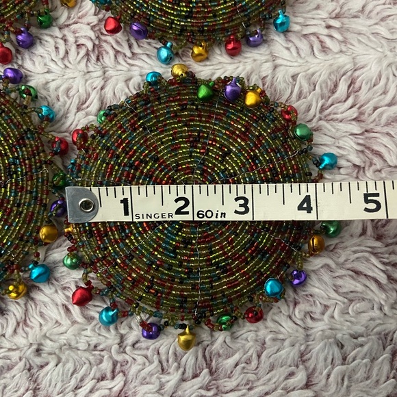 Pier 1 Imports Beaded Jingle Bell Beverage Coasters - Picture 3 of 4
